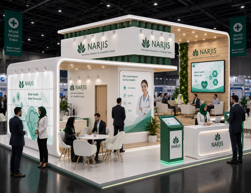 بوث طبي احترافي من نرجس الجبل لمعرض صحي في السعودية
