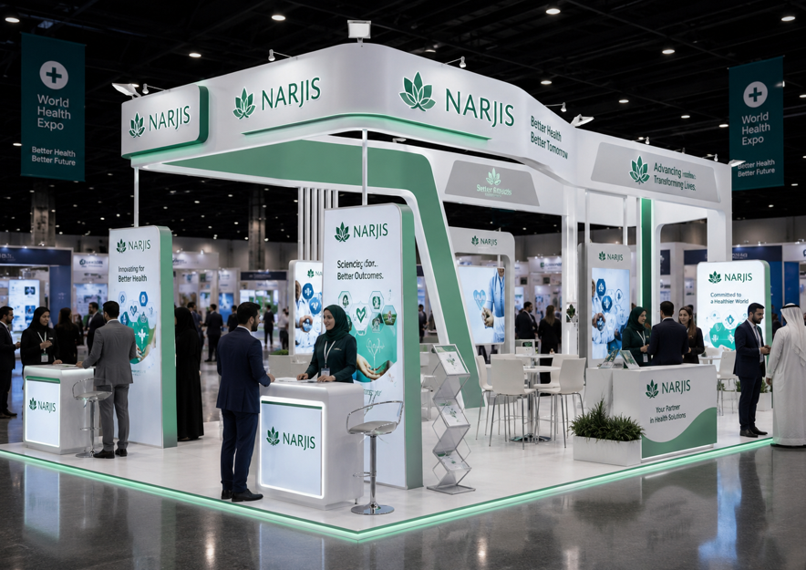 بوث طبي احترافي من نرجس الجبل لمعرض صحي في السعودية