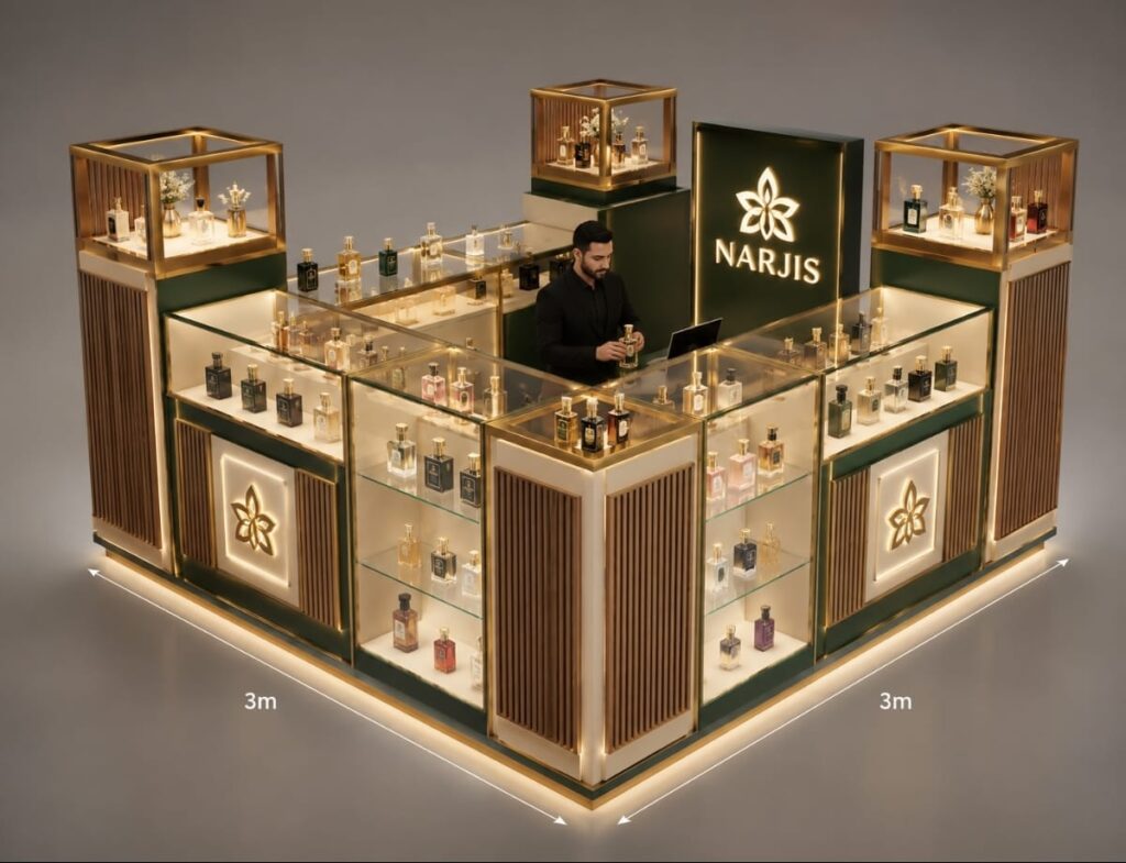 تصميم كشك مخصص لعلامة تجارية داخل مركز تجاري